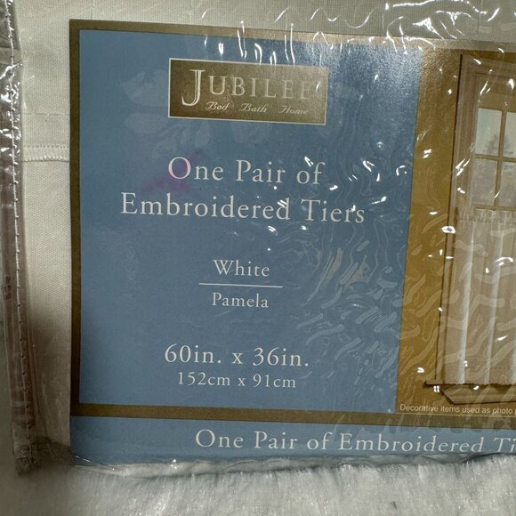 Jubilee Embroidered Window Curtain Tiers Set 60"x36" Pamela White Elegant Decor - Picture 2 of 9